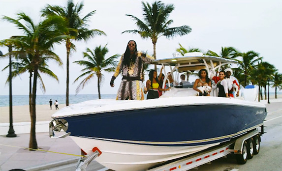 rap music video on a yacht